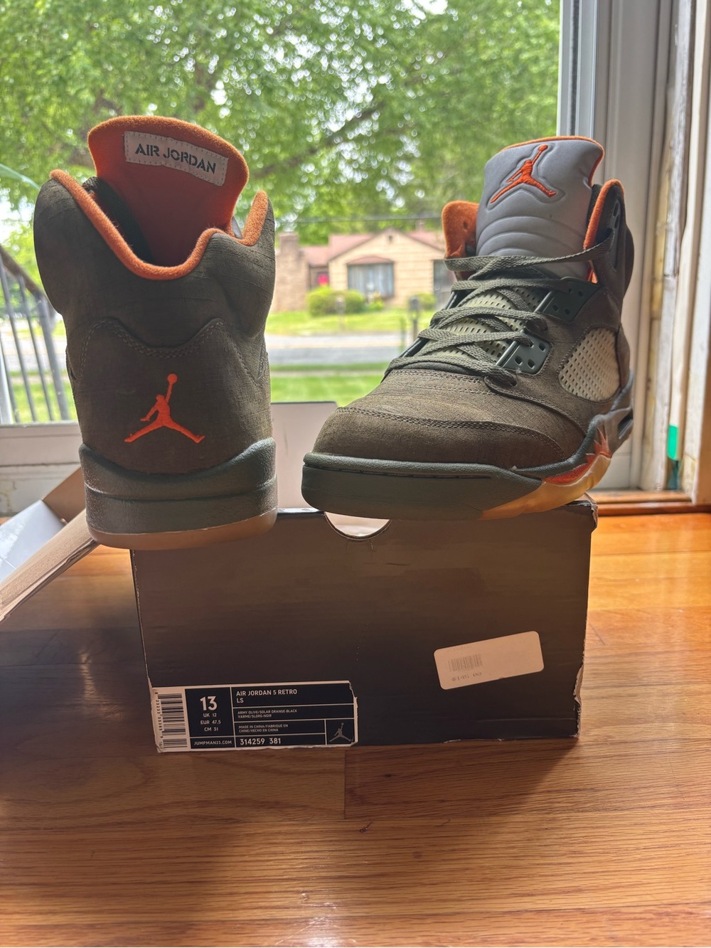 Jordan Men’s Olive Green and Orange Sneakers